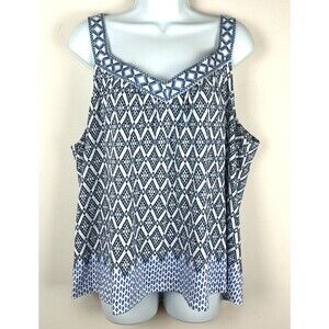 Anthropologie Danielrainn Boho Blue White Sleeveless Embroidery Top Size XXL NEW